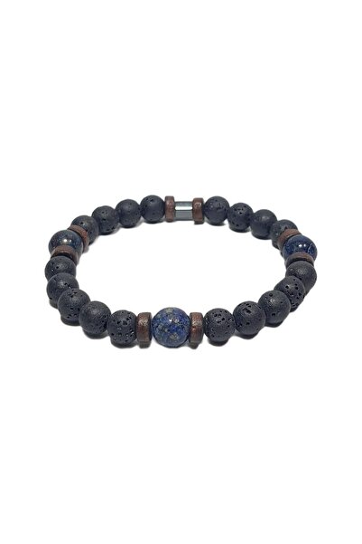 Janti Jtss26Blk1749 Lav Stone and Lapis Lazuli Ceyt Natural Stone Bracelet