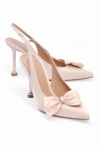 Mubiano Γυναικείο σατέν στιλέτο φόρεμα με μυτερή μύτη και χρυσή λεπτομέρεια φ...