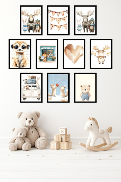 UNT Set de 10 animale drăguțe în culori pastelate, cu aspect de ramă, cu tema...