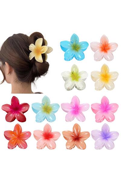 OEM Set 12 Agrafe Păr Clește Flori Hawaii, 8.5 cm, Multicolor, Accesorii Boho