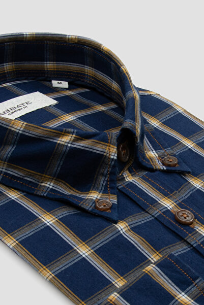 Abbate Fe Leather Co Denim Cotton Lu Comfort Fit Navy Blue Buttoned Collar Me...