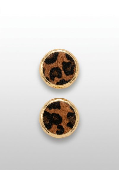 FiveStudio Special Design Gold Color Vintage Textured Leopard Printed Piece Round Women's Earrings