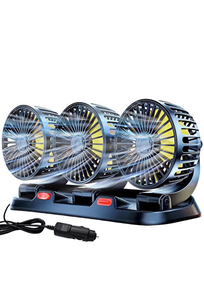 OEM Triple Rotating Car Fan 12V, 30cm, Black, 360 Cooling SUV