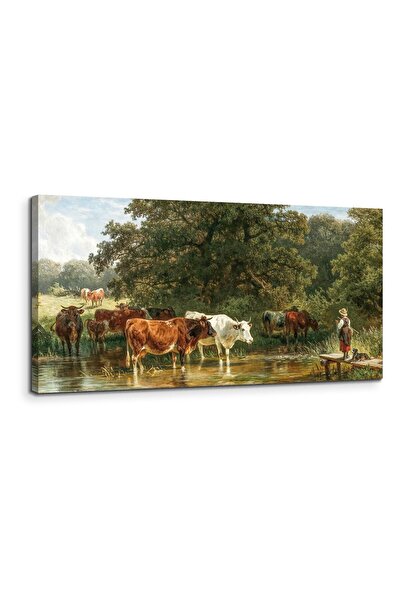 OEM MHARTK66 Tablou Canvas Vaci Bând Apă 50x100 Peisaj Rural HD