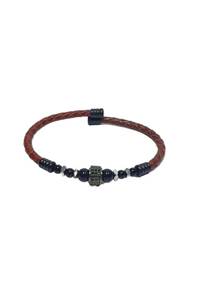 Janti Jtss26Blk1727 Stainless Steel Bracelet Genuine Leather Leather but with...