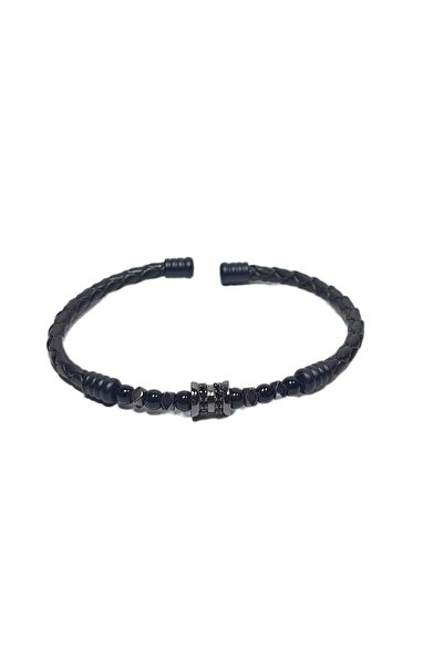 Janti Jtss26Blk1728 Stainless Steel Bracelet Genuine Leather Leather but Zirc...