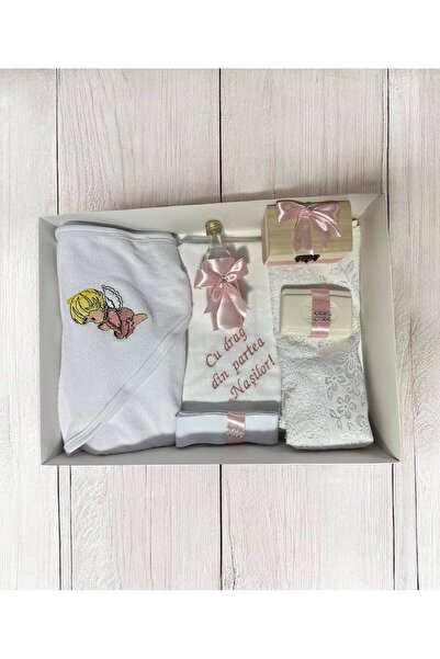 Your Baby Store Trusou botez ingeras brodat - pudra, 7 piese, bumbac