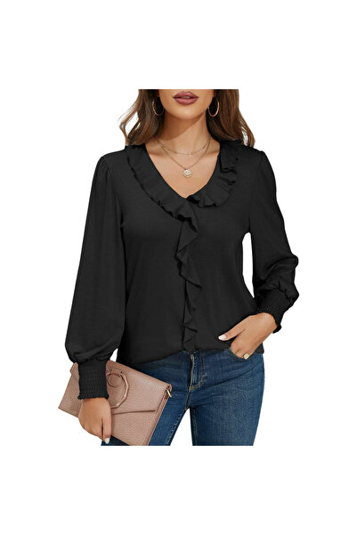 OEM Fashion Women's Blouse - Vintage - size L - Black - Puff Sleeves Elegant ...