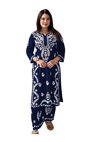 MYSMAR Blue Rayon Salwar Kameez - HRT2507 | Blue
