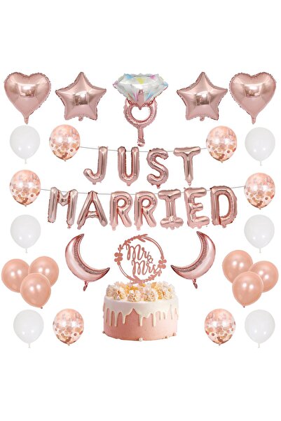 OEM Yootiko Set Decoratiuni Nunta - Just Married - mărime 41 piese - Rose Gol...