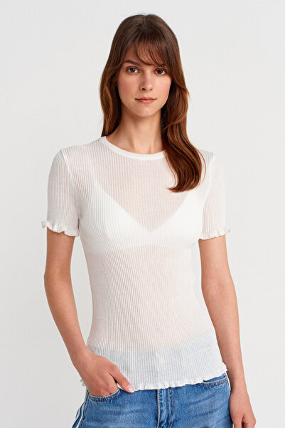 Dilvin 10783 BİSİKLET YAKA FIRFIRLI İNCE TRİKO BLUZ