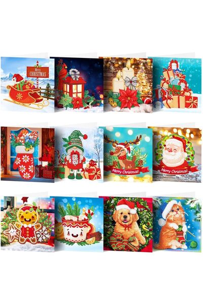 OEM DIY Set Felicitari Craciun - Pictura Diamante 5D - mărime 12 buc - Multic...