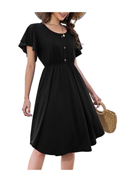 OEM Beluring Rochie de Vară - Swing Midi - mărime M - Neagră - cu Buzunare Ca...