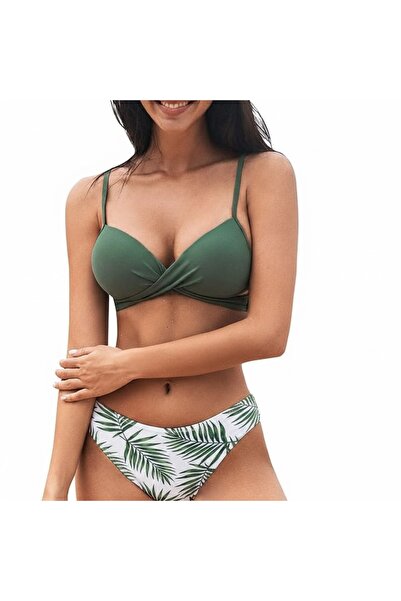 OEM CUPSHE Bikini Set - Swimsuit - size L - Green Floral - Tropical Two Piece...