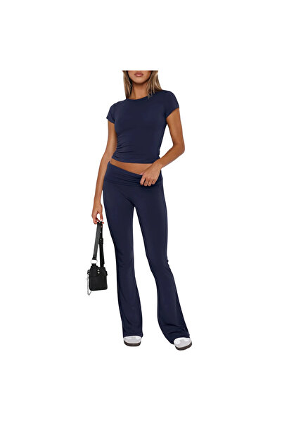 OEM Generic Set trening damă - Crop Top - mărime L - Bleumarin - pantaloni ev...