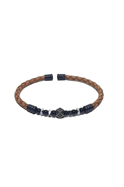 Janti Jtss26Blk1729 Stainless Steel Bracelet Genuine Leather Leather but with...