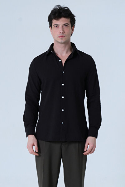 RELAXL 100% Cotton Relaxed Long Sleeve Men's Black Shirt up to 10XL