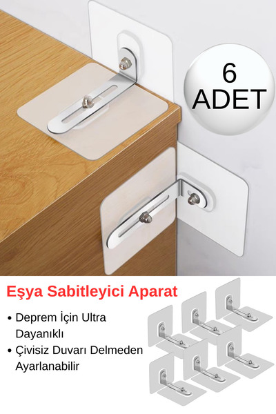 Shopura Kendinden Yapışkanlı Dolap Raf Mobilya Sabitleme Aparatı 6 Adet