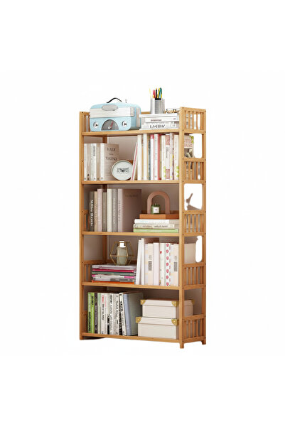 Magdeal Biblioteca bambus 5 rafturi, 80x25x133 cm, design