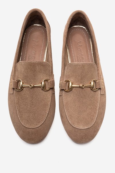 MANCORIGO Genuine Leather Women's Mink Suede Buckled Ballet Flats Gloria