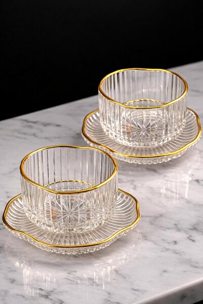 cashen 6’lı Gold Yaldızlı Cam Sunumluk Seti | Çerezlik Tatlılık Dondurmalık Ş...
