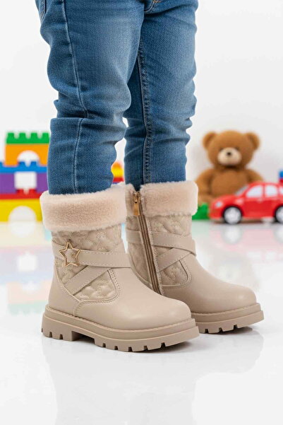 Cool Beige Fleece-Lined Zippered Girl's Boots