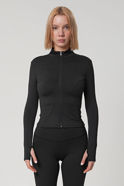 HNMSTUDIO Sculpt Fit Fermuarlı Uzun Kollu Spor Crop Top