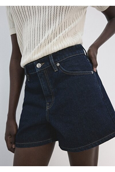 MANGO Woman Orta bel düz kesim denim şort