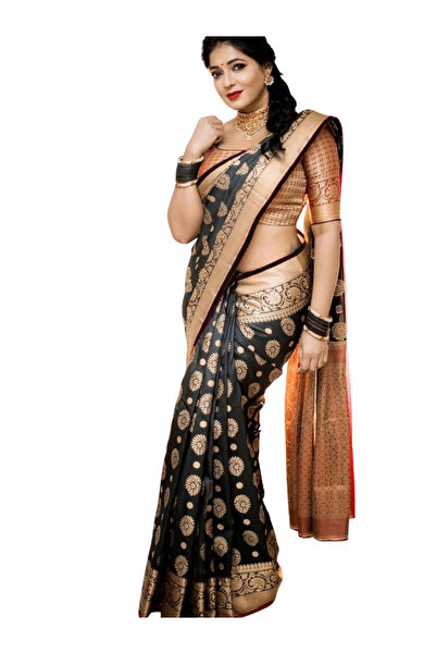 MYSMAR Black Banarasi Silk Saree - MAF3065 - Black