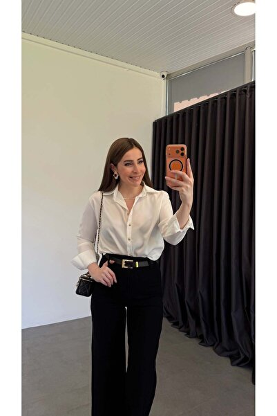 elif teke قميص بيانو زر موديل بأزرار ذهبية باللون الأبيض