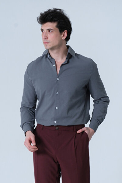 RELAXL Comfortable Basic Men's Shirt 100% Cotton Plus Size Dark Gray