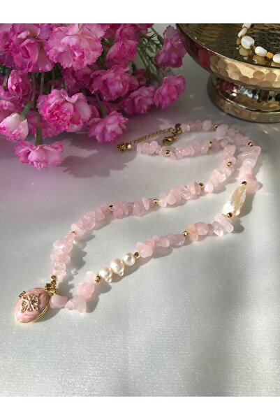 Livza Accessory Pembe Kuvars Taşlı Kolye