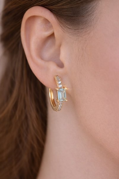 Sacce Scarves&Accessories Baguette Stone Hoop Earrings – Elegant Women's Earrings with Zircon Stones