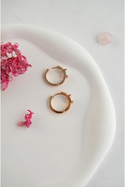 Sacce Scarves&Accessories Baguette Stone Hoop Earrings – Elegant Women's Earrings with Zircon Stones