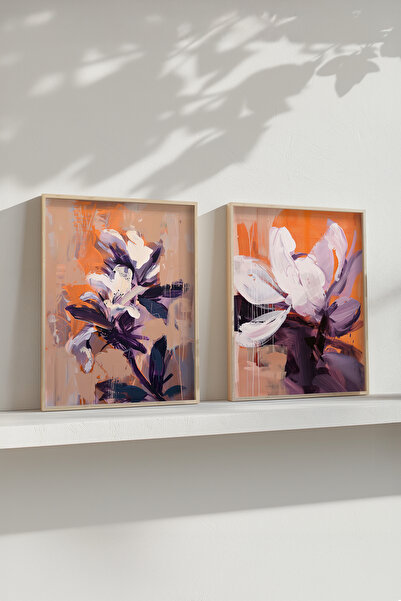 STARYUNA Wooden Framed Abstract Lily Flower Double Painting Set Yuna635