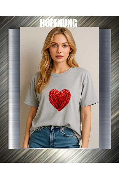 HOFFNUNG Unisex Short Sleeve Round Neck Heart Printed Solid Color Tshirt