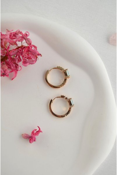 Sacce Scarves&Accessories Baguette Stone Hoop Earrings – Elegant Women's Earrings with Zircon Stones