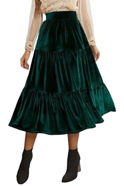 OEM Long Velvet Skirt, VOGUET, Emerald Green
