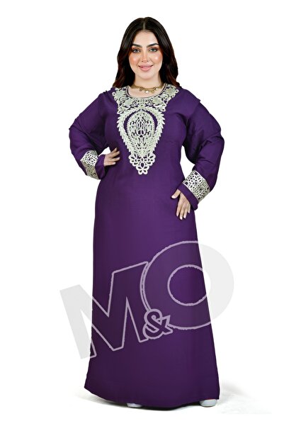 M&O 2 Linen Cotton jalabiya with embroidery on the chest, plus sizes