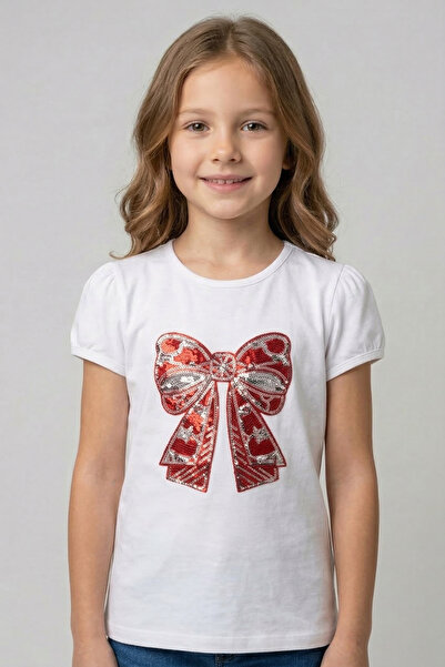 nacar çarşı Girl's Red Ribbon Patterned T-Shirt April 23 October 29 Show T-Shirt