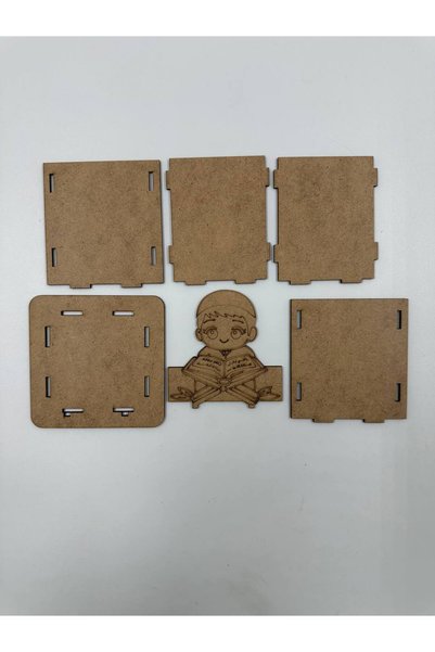 WOODIVA AHŞAP Child Reading Quran Painting Wooden Pen Holder School DIY Activity Activity Art (9 cm X 7 cm X 9 cm)