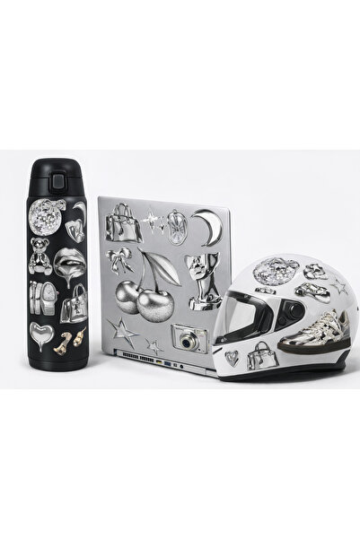 Limitless Design مجموعة ملصقات فضية كروم أنيقة مقاس 22x30 سم - لابتوب معدني Y2K