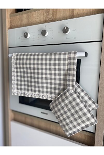 Parla Life Gri Pötikare Fırın Örtüsü x Tutacak