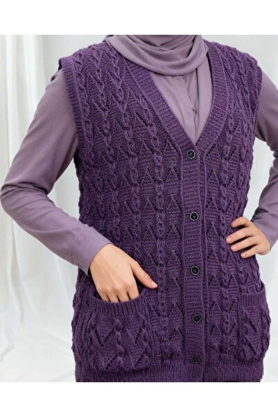 anadolu yelek tesettür uyumlu v yaka cepli akrilik yelek