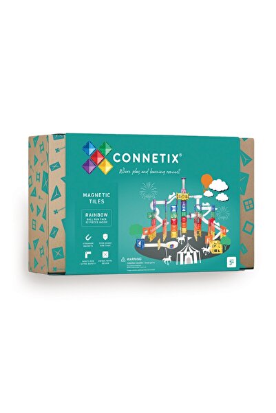 Connetix Set de construcție magnetic, Rainbow Ball Run Pack, Tiles, 92 piese,...