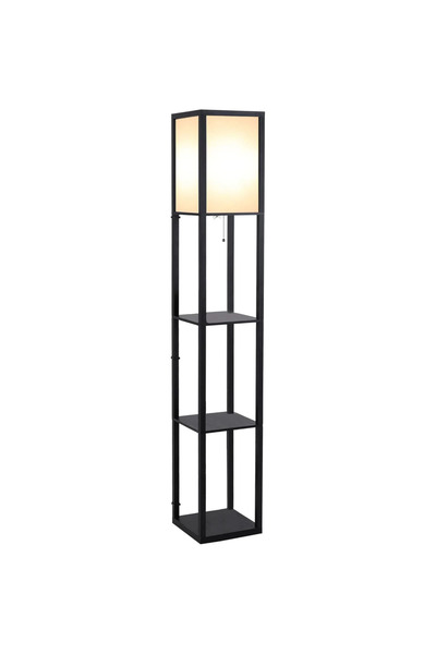 Magdeal Lampa de Podea cu 3 rafturi si lumina ambientala, varianta neagra 160 cm