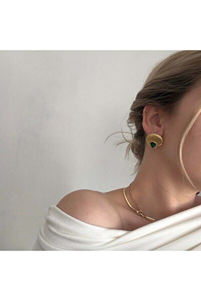Alice İsstanbul Steel Green Stone Mussel Earrings