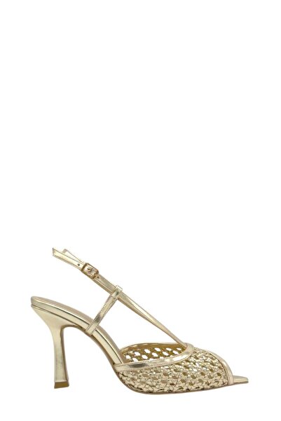 Moulin Shoes نسيج ذهبي منسوج للنساء حذاء بكعب