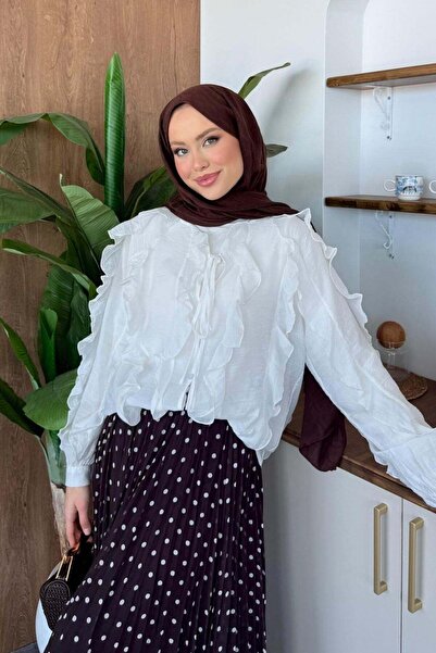 Hazamoda Bluză cu volane Momo, albă