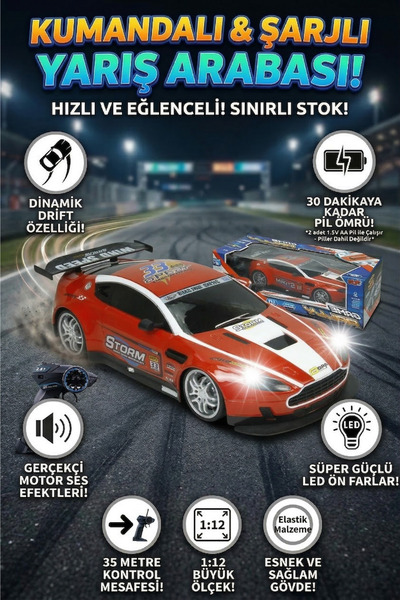 craftivio 1:12 Ölçek Uzaktan Kumandalı Şarjlı Drift Arabası - Büyük Boy Işıkl...